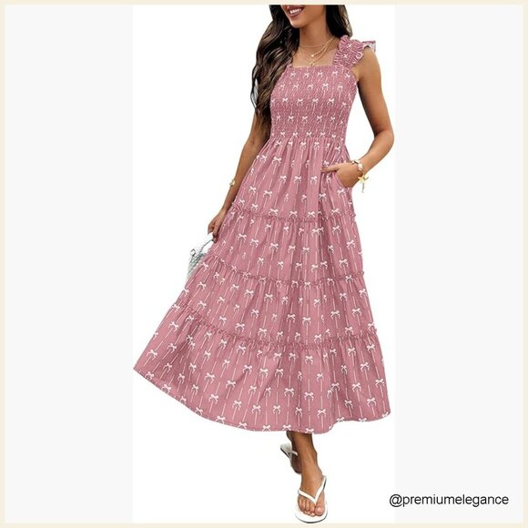 Dresses & Skirts - Sleeveless Square Neck Maxi Dress with Smocked High Waist and Ruffle Strap